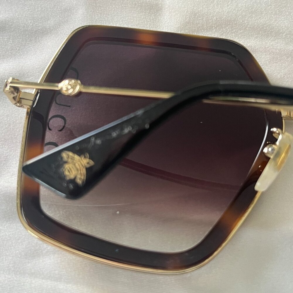 Gucci 0106S Oversized Square Frame Sunglasses Havana Tortoise Frame Brown Lens - Picture 7 of 10